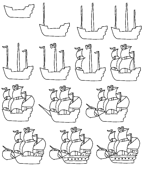 Learn to draw a pirate ship step by step